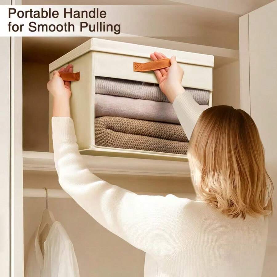 1 hộp lưu trữ lớn có nắp - 2 thùng sắp xếp trang trí gấp gọn có cửa sổ trong suốt và tay cầm, kệ lưu trữ hình khối, phù hợp để lưu trữ quần áo, chăn, áo len, ga trải giường, lưu trữ dưới gầm giường - Nhiều màu - Xem 1