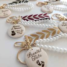 Portachiavi con cordino e perline, medaglia personalizzata - Regalo per compleanno, Festa della Mamma, Nonna, Papà, Nonno - Multicolore - Visualizzare 7