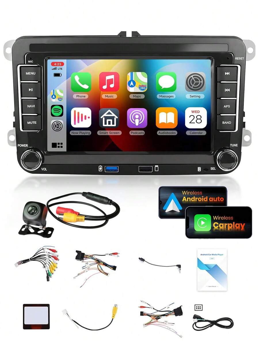 7-Inch Car Radio Suitable For Golf MK5 MK6, Jetta, Beetle, Passat, Sharan, Tiguan, Touran, Seat Polo, Supports Wireless CarPlay And Android Auto, Touchscreen With FM/AM Radio