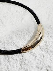 1pc/Cool Punk Style Black Handmade Braided Rope Curved Alloy Crescent Moon Adjustable Necklace, Eye-Catching Jewelry For Women's Street Y2K Outfit - 33045-nek-black-eP - View 5