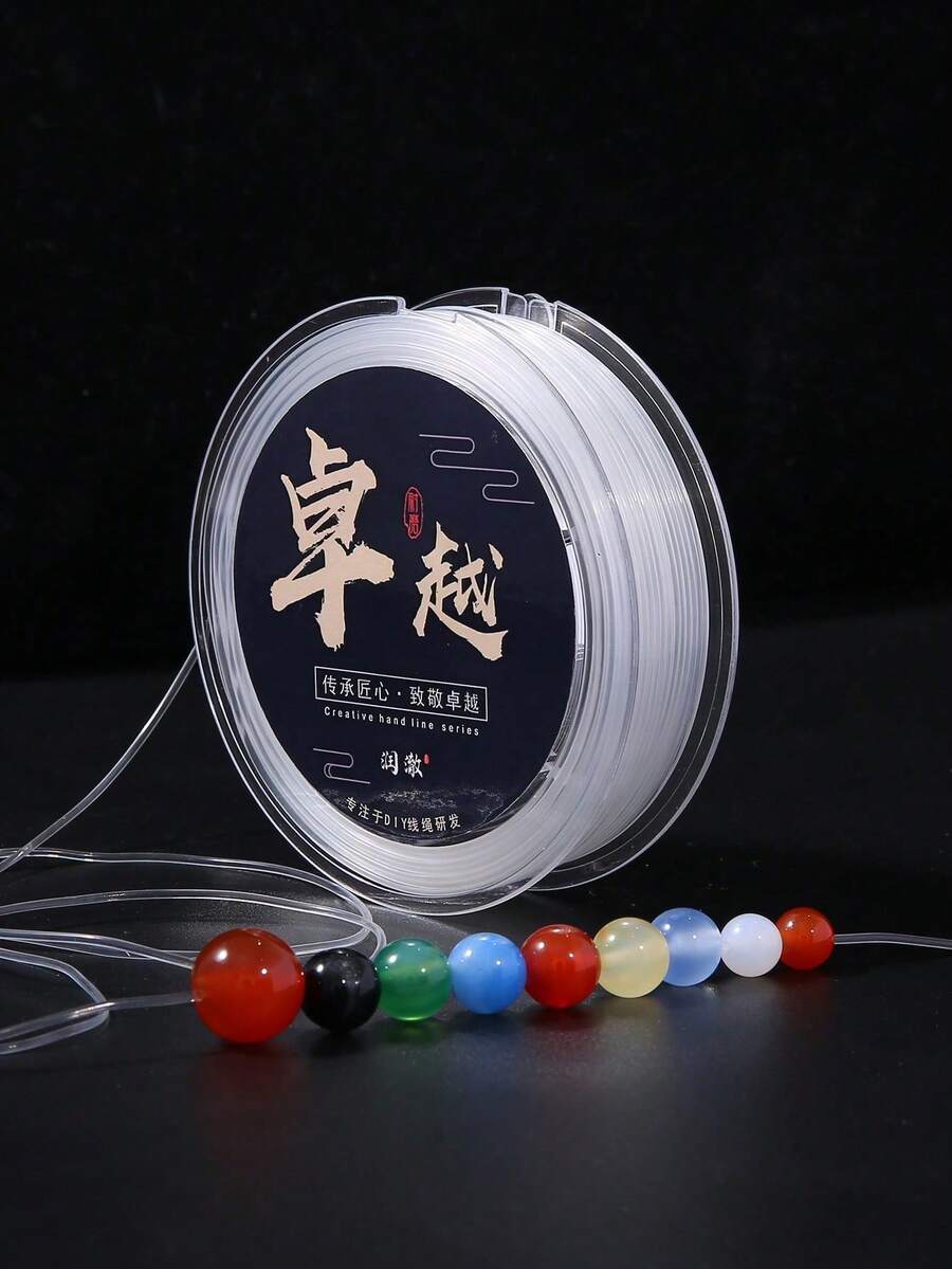 1 Roll Crystal Elastic Cord, Flat Spandex Elastic Rope, Elastic String, DIY Beading Elastic Cord, Bracelet Cord, Suitable For Bracelets, Necklaces, Jewelry Making Accessories - White - View 1