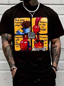 Camiseta básica,Camiseta de estilo gráfico divertido para hombre con diseño de cómic en cuatro paneles que muestra una conversación humorística entre personajes animados con texto en español - Blanco - Ver 1