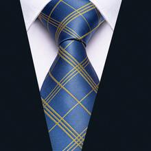 Conjunto completo de corbata a cuadros azules con pañuelo de bolsillo & gemelos, accesorios formales diarios para trabajo de oficina y reuniones - Azul - Ver 3