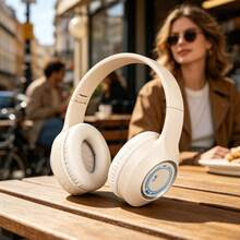 New Foldable Wireless Headphones With HIFI Stereo Bass, Fully Encapsulating Ear Design, Long Battery Life, Budget-Friendly Gift, Fashion , Compatible With Smartphones And Gamepads, Low Latency, Sweatproof With Microphone - Apricot - View 3