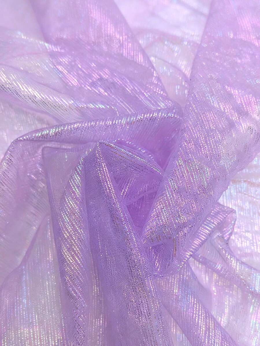 1 Stück lila irisierender fein gestreifter Mesh-Stoff, laserglänzender transparenter Netzstoff, DIY-Stoff für Abendkleid, Kleid, Bühnenkostüm - Lila - Übersicht 1