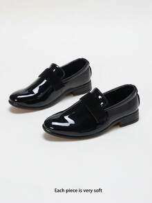 1 Pair Boys' Striped Webbing Decor Smooth Breathable Non-Slip Round Toe Low Heel Formal Loafers For School, Performance, Wedding, Daily, Dress Shoes - Black - View 6