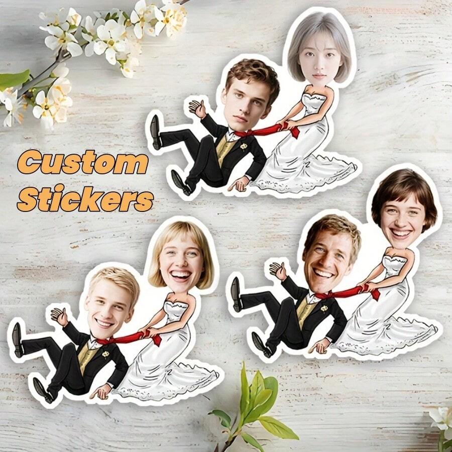 10/25/30/40/50pcs Customizable Groom & Bride Wedding Fun Stickers, Self-Adhesive Stickers, Suitable For Wedding Gifts, Wedding Decor, Holiday Decor, Wedding Party Favors Decor Stickers, Romantic Elegant Decor Stickers - Multicolor - View 1