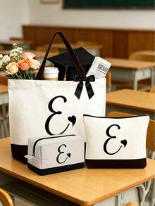 Bolso Tote Grande para Mujer con Patrón de Inicial - Esencial de Verano. Cinta, Bolso de Playa de Gran Capacidad, Bolso Multifuncional, Bolso de Hombro Portátil de Moda, Bolso de Aseo para Viajes, Bolso de Maquillaje, Bolso de Almacenamiento de Trajes de Baño, Adecuado para Oficina, Playa, Vacaciones, Compras, Fiesta, Recuerdo de Graduación, Adecuado para Recuerdo de Viaje, Regalo del Día del Maestro, Regalo de Regreso a la Escuela, Regalo de Fiesta, Regalo de Vacaciones - Multicolor - Ver 4