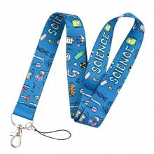 1pc Cartoon Chemistry Experiment Print Lanyard Creative Science Student ID Card Holder Strap With Laboratory Elements For Phone And Keys Long Lanyard - Blue - View 6