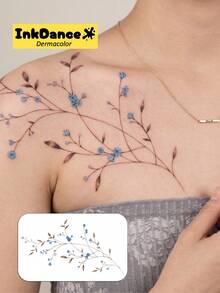 1 Set "Blaue Wildblumen" Temporäre Tattoos, minimalistische Vintage Cottagecore Blumen Fake Tattoos, wasserfest, authentischer Tattoo-Look, bunt, einfach anzubringen und zu entfernen CSD088 - Verschiedenfarbig - Übersicht 2