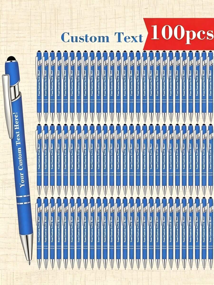 100pcs Customizable Metal Ballpoint Pens - Retractable, Lightweight & Durable, Medium Tip - Purple, Blue, Red, Green, Pink, Black - Business, Office, School Supplies, Back To School & Graduation Gifts - 彩色 - 查看 1