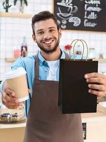 1/10/25/50 piezas Bolsas de papel kraft negro, bolsas de papel reutilizables, adecuadas para hornear, té con leche, café, regalos, bolsas de comida para llevar, de alta calidad, adecuadas para regalos de fiesta y varios regalos pequeños - Multicolor - Ver 5