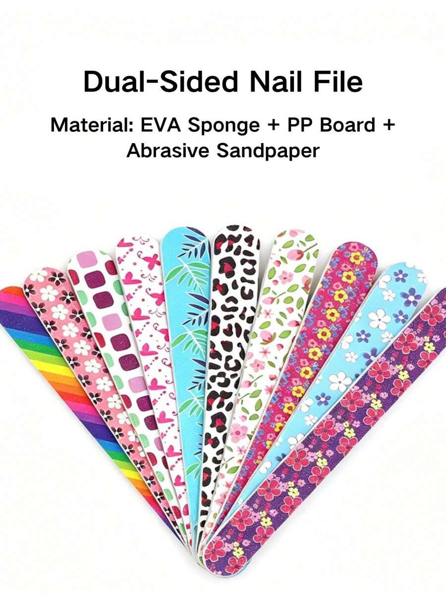 5pcs Ditsy Floral Double-Sided Nail Files, EVA Sponge Nail Files, 5cm/6cm/17.8cm Multiple Sizes Available - Multicolor - View 1