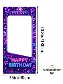 1pc Purple Disco Style Happy Birthday Hollow Background Cloth, Birthday Party Photo Frame Hanging Backdrop With Mirror Ball, Star, Music Note Neon Print, Adult Birthday Party Living Room Wall Decor Prop - Music - View 16