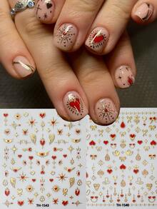 2pcs Golden Foil Heart Nail Art Stickers Golden Hot Stamping Heart-Shaped Bow Nail Decals Nail Charming 5D For Nail Decoration DIY - Multicolor - View 2