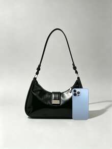 Minimalist Black Curved Crescent-Shaped Messenger Bag With Adjustable Shoulder Strap, Vintage Shoulder Bag - A - View 5