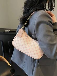 This New Fashion Classic Versatile Letter Pattern Decor Design Solid Color PU Waterproof Fabric Shoulder Bag/Underarm Bag, Suitable For Shopping, Can Be Worn Crossbody. - Pink - View 3