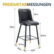 Set Of 2 Bar Stools / 100 Cm High. Stylish Bar Stools / Black PU Leather And Comfortable Footrest / Available In Several Colors / 120 Kg Load Capacity / For Restaurants, Bars And Living Rooms - 黑色 - 查看 9