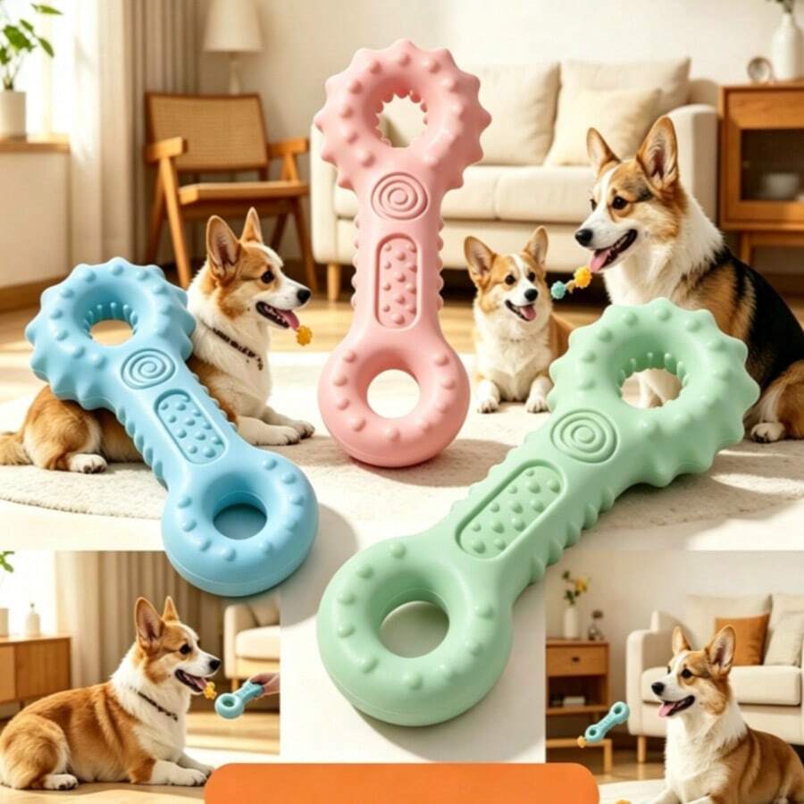 Pet Supplies Double Ring Shaped Dog Chew Toy, Durable Bite-Resistant Teething Stick, Boredom Relief Dog Toy - Multicolor - View 1