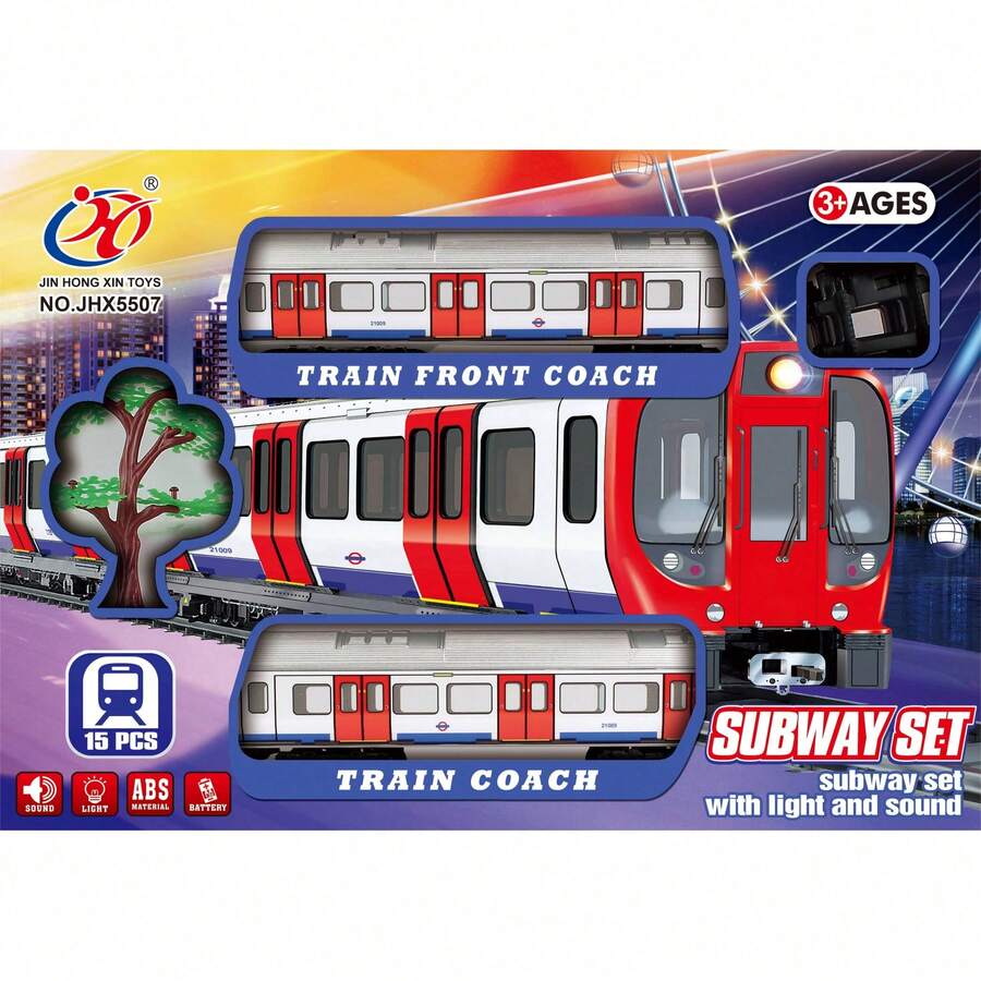 Set Mainan Kereta Bawah Tanah, Beroperasi dengan Baterai, Dilengkapi Suara dan Cahaya, Gerbong Kereta Kota Klasik Merah dan Putih, Bahan ABS, Mainan Transportasi Edukatif - MultiWarna - View 1