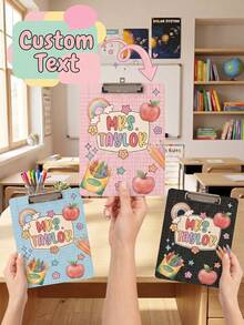 1pc Custom Teacher Clipboard,Personalized Name Pencil Shaped Clipboard,Cute Polka Dot Teacher Appreciation Gift,Rainbow Apple Crayon Pattern,Great For Classroom Office Use,Perfect For Teachers,Tutors Educators,Classroom Use,Lesson Planning - Multicolor - View 2
