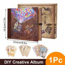 Our Adventure Book 146 Pages DIY Handmade Scrapbook Photo Album, 8.9 * 7.7 Inch, Embossed Letter Cover, Note Taking Inspired By The Movie 'Up', Ideal For Memories Travel Diary Journal Scrap Book, Gift For Anniversary, Wedding, Travelling, Memory Book - 復古色 - 查看 12
