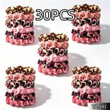 30/18/6pcs/Set Women's Velvet Hair Scrunchies, No-Crease Leopard Print Cute Elastic Hair Bands, Hair Accessories, Sweet Casual Soft, Gift Party Style, Solid Color & Printed - Multicolor - View 12