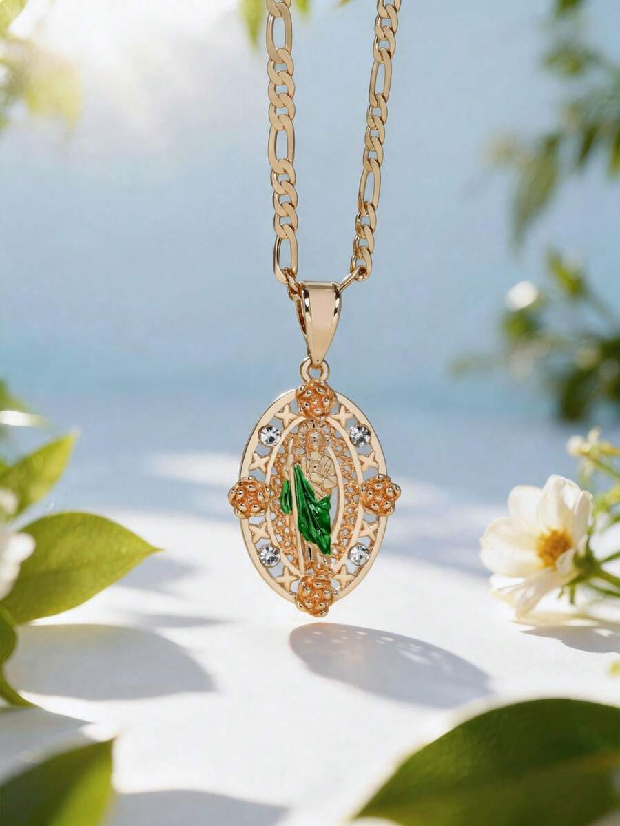 1pc Hollow St. Jude Pendant Necklace ORO Laminado, Multiple Colors Available, Catholic First Communion, Gift, Daily And Holiday Prayer Wear - St. Jude - View 1