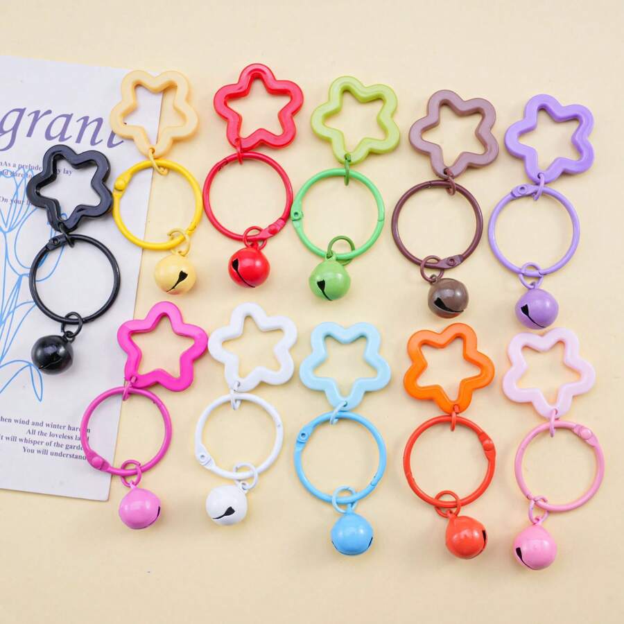 20Pcs Colorful Pentagram Bell Charms, Mini Star Bell Pendants For DIY Keychain, Bag Backpack Earphone Case Jewelry Making Supplies - Small Bell Keychain - View 1