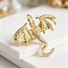 1 st fantasy-brosch i guldfärg med europeisk flygande drake, strassinlagd lapelpin, gotisk djurbrosh, scarfclip, smyckespresent för män och kvinnor - brosch - Visa 7