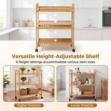 3-Tier Utility Cart 4-Wheel Mobile Shelving Organizer With 3 Hanging Hooks For Kitchen Living Room Bathroom Study - A - View 6