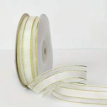 50yd Snow Gauze Ribbon With Fresh Flower Packaging Paper, Bouquet Ribbon, Satin Ribbon, Silk Ribbon, 2.5cm Wide, Cake Wrapping, Gift Floral Material - 50 Yards Gold-edged Ribbon - View 16