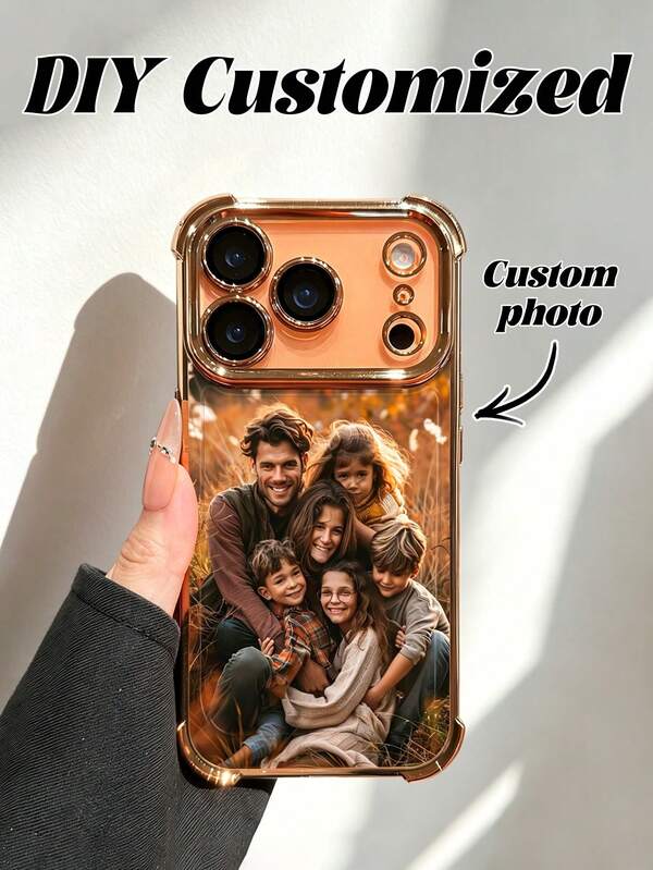 Schwarz Marineblau DIY Foto bedruckte Handyhülle mit vergoldetem Rahmen 1 Stück anpassbare Fotohülle personalisiert kompatibel mit 15 Pro Max/16 Pro Max/16/14/13/12/11/17 Pro Max/Air Android S25/S24/S23/S22/A55/A54 Schutzhülle