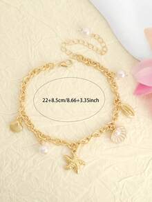 1pc Summer Beach Vacation Style Starfish, Shell, Faux Pearl Anklet - one-size - View 2