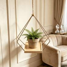 Rak Gantung Tanaman Logam Geometris Modern dengan Baki Kayu Solid dan Tali Rami yang Dapat Diatur, Stand Bunga Gantung Langit-langit, Rak Pot Gantung untuk Tanaman Dalam Ruangan Kecil seperti Pothos dan Ivy, Rak Bunga Gantung Hemat Ruang untuk Ambang Jendela, Balkon, Teras, Stand Pajangan Dekorasi Rumah Dalam Ruangan, Hadiah Pindah Rumah Unik untuk Pecinta Tanaman, Pot dan Tanaman Tidak Termasuk - Beraneka warna - View 7