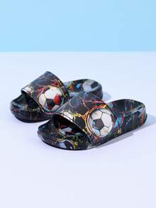 1 Pair Boys' Comfortable Fashion Casual Lightweight Football Outdoor Indoor Beach Soft Sole Foot Protection Slippers, Spring/Summer - Black - View 4