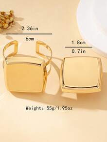 1 Set Women's Jewelry Set Geometric Square Design Bracelet & Ring Set Suitable For Daily And Vacation Wear - Square-golden - View 6