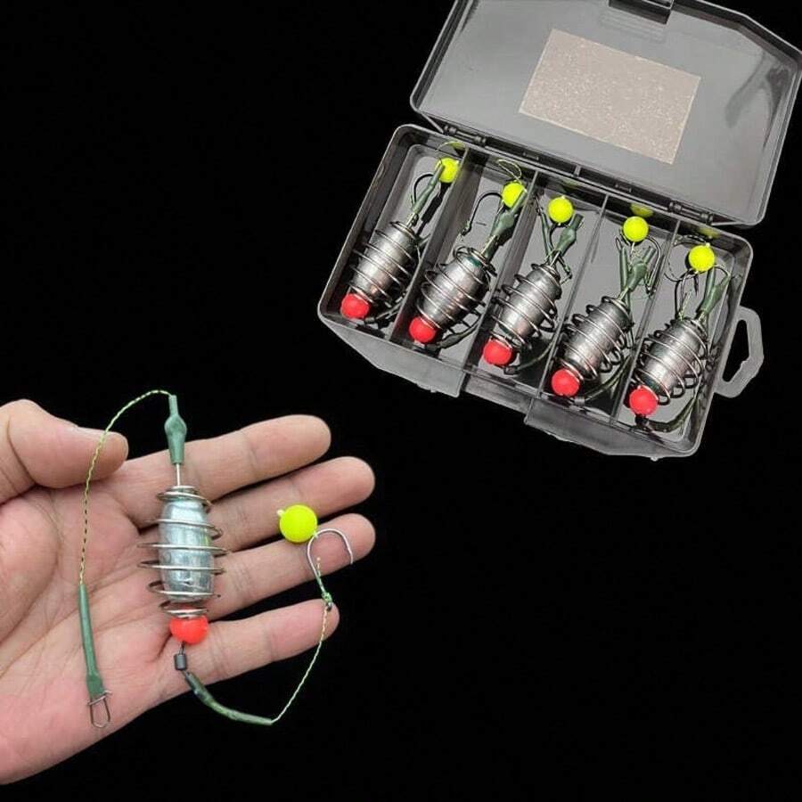 1pc Bottom Fishing Floating Bead Rig, Spring Bait Cage With Floating Beads, Bottom Fishing Tackle For Carp, Grass Carp, Black Carp, European Carp, Freshwater Big Fish Fishing Gear, Suitable For Lakes, Rivers, Ponds, Reservoirs, Fishing Accessories, Suitable For 6-10 Lbs Fish, Fishing Line Color In Floating Beads Is Random