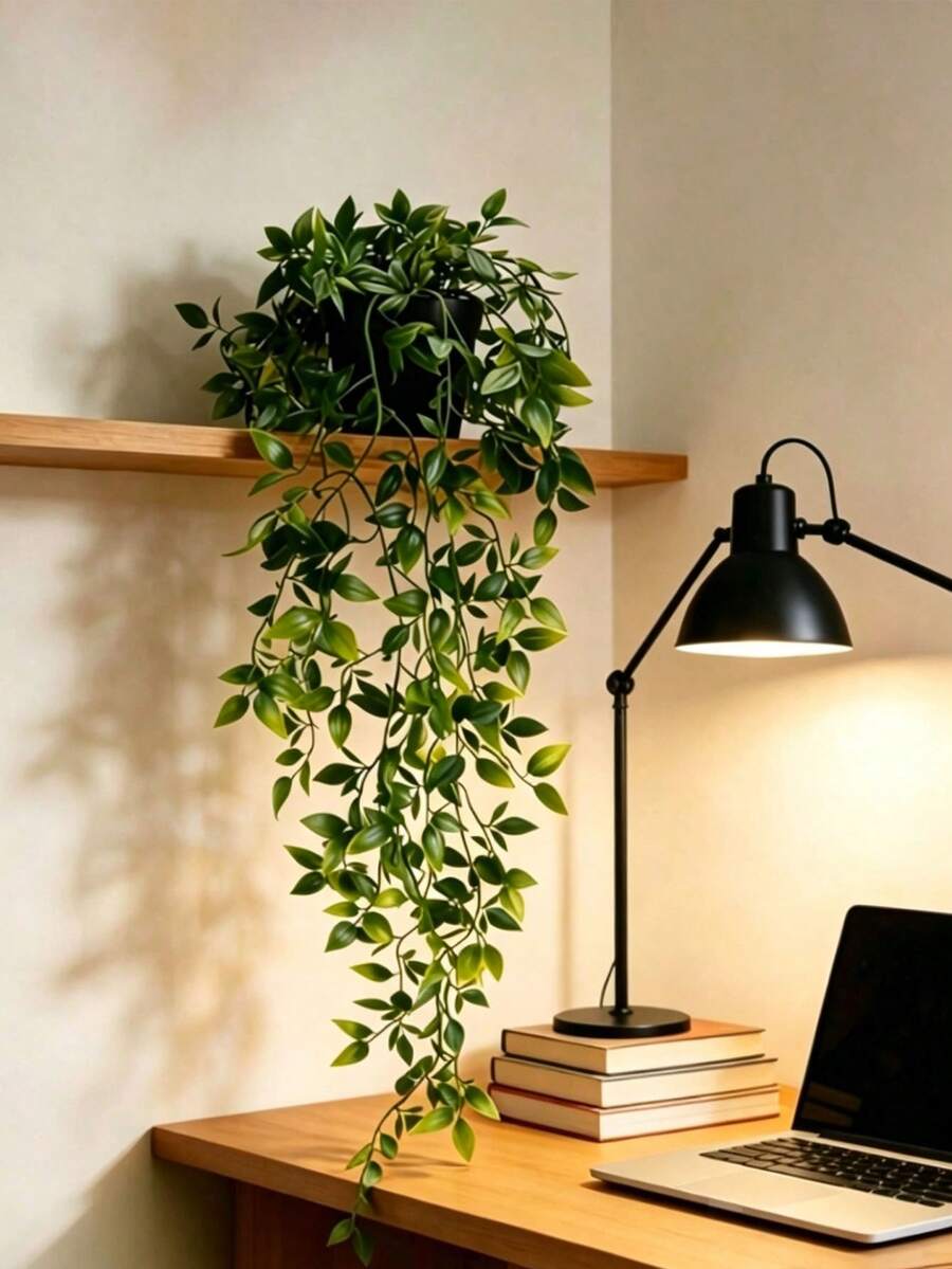 2 Peças Plantas Artificiais Penduradas | Plantas Penduradas Falsas, Mini Plantas Artificiais em Vasos, Adequadas para Parede de Flores DIY, Flores Falsas Resistentes a UV, Adequadas para Jardim Suspenso, Varanda, Decoração Externa de Parapeito de Janela, Adequadas para Casa, Sala de Estar, Banheiro, Adequadas para Decoração de Sala de Outono, Decoração de Halloween/Natal (Inclui Vasos de Flores) - Verde - Visão 1