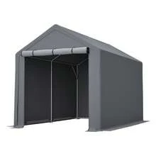 190*296*200 cm Lagerraum-Schuppen, tragbarer Carport-Garagen-Dach mit Rolltore und Reißverschluss-Türen, wasserdicht, UV-beständig – Garagenzelt für Autos, Boote, Werkzeuge, Motorräder - B - Übersicht 8