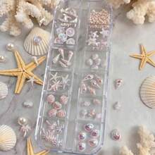 1盒海洋系列美甲裝飾套組，3D貝殼與海星美甲飾品套組，AB彩虹色，美甲沙龍與居家DIY美甲配件美甲飾飾 - 彩色 - 查看 8