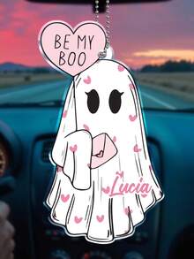 個性化 Be My Boo 幽靈車飾品，客製化姓名粉色愛心幽靈壓克力後視鏡掛飾，萬聖節情人節情侶禮物 - 彩色 - 查看 2