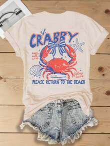 Retro Fireworks Shirt Patriotic T-Shirt, Preppy Coastal Lake T-Shirt, Colorful Summer T-Shirt, Beach Lover Gift Casual T-Shirt Vacation Set For Women - 杏色2 - 查看 1