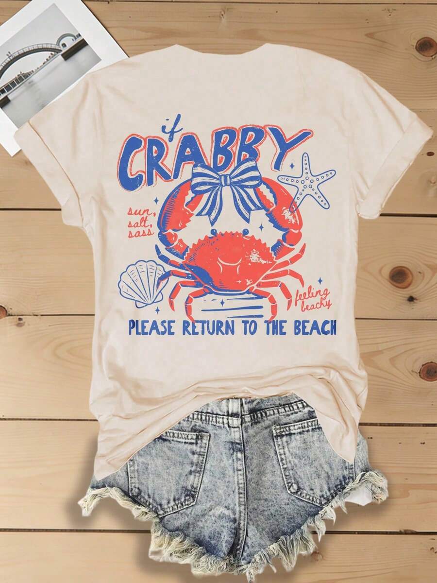 Retro Fireworks Shirt Patriotic T-Shirt, Preppy Coastal Lake T-Shirt, Colorful Summer T-Shirt, Beach Lover Gift Casual T-Shirt Vacation Set For Women - 杏色2 - 查看 1