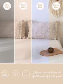 1/2pcs White Rainbow Cut Jacquard Pillowcase, Includes 1 Or 2 Pillowcases (Pillow Insert Not Included), Reversible, Cute Fresh Country Style, Lightweight And Breathable, Machine Washable, CottageStyle - Beige - View 5