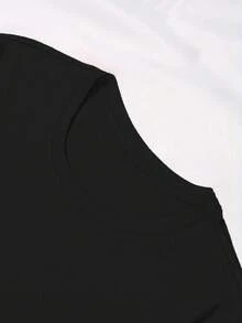 Un conjunto de manga corta para mujer, elegante e casual, , fabricado con material suave y transpirable, ideal para el ocio - negro+negro - Ver 3