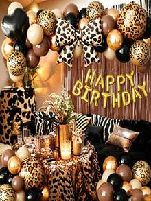 58件豹紋生日裝飾品 黑棕金氣球「Happy Birthday」鋁箔字母流蘇簾 女士女孩豹紋派對生日派對單身女派對裝飾 豹紋派對裝飾 - 查看 3