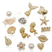 15pcs Faux Metal Mermaid Starfish Shoe Charms Set, Ocean Shell Starfish Pearl Rhinestone Detachable Shoe Buckles For Slippers Sandals DIY Decoration - Gold - View 3