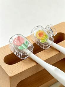 Tulip, Cherry Blossom, Sunflower 3D Pattern Portable Toothbrush Cover, Transparent Travel Toothbrush Storage Box, Toothbrush Head Protective Clip, Toothbrush Storage Clip, Toothbrush Dust-Proof Protective Sleeve, Portable Design Easy To Carry, Dust-Proof Cover, Suitable As Gifts For Couples, Friends, Family, Teachers, Travel Enthusiasts, Essential For Home, Dorm, Vacation, Suitable For Birthday Gifts, Back To School Gifts, Wedding Accessories, Spring And Summer Essentials - Multicolor - View 4