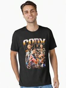 Camiseta negra WWE Cody  2025, diseño gráfico de lucha libre, manga corta, cuello redondo, estilo holgado y fresco para hombre, ropa de verano cómoda y moderna - Negro - Ver 3